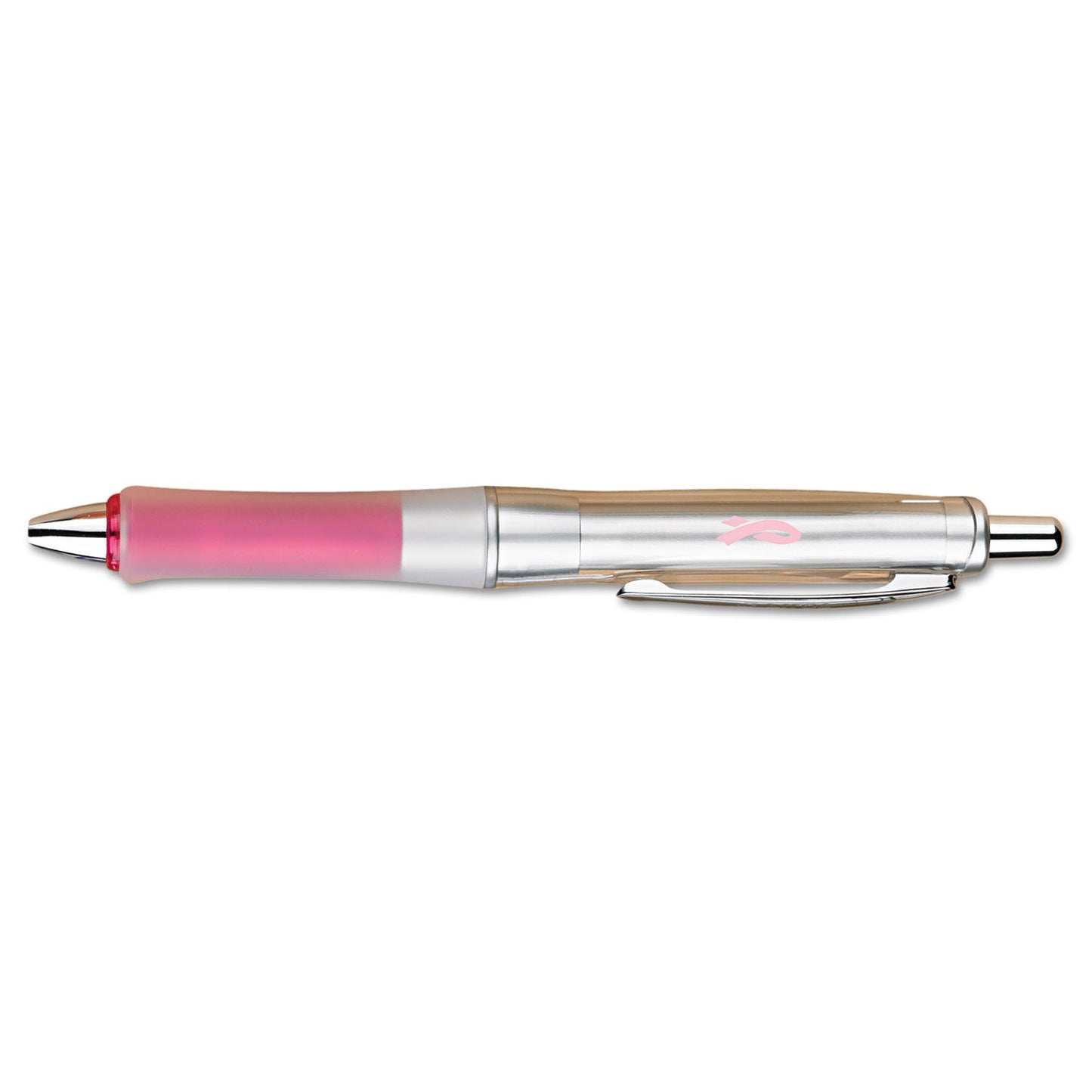Pilot Dr. Grip Center of Gravity Breast Cancer Awareness Ballpoint Pen, Retractable, Medium 1mm, Black Ink, Silver/Pink Barrel