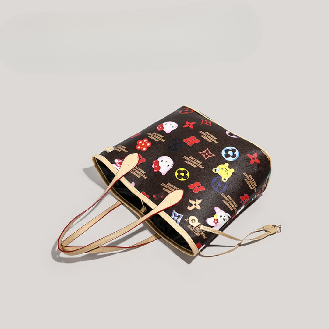 Cute large capacity tote bag, commuter cartoon versatile handbag for women, top handle purse